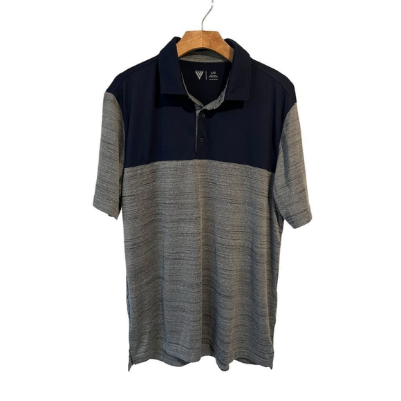 LevelWear Polo Shirt Mens Large Navy & Grey Golf Short Sleeve Performance Fabric - Picture 1 of 6